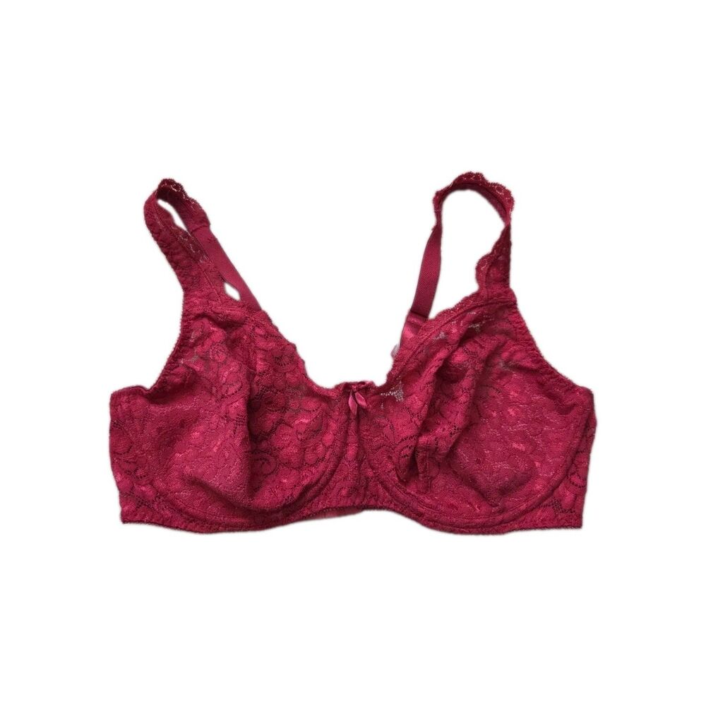 VTG Playtex Secrets Red Floral Lace Wireless Unlined Bra Size 38C FAIR